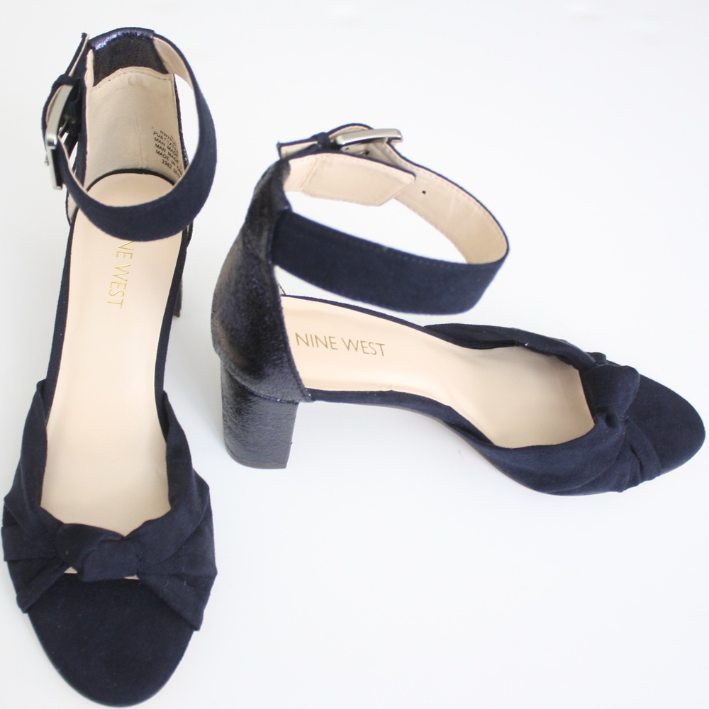 NEW Nine West Block Heel Glitter Ankle Strap Heel
